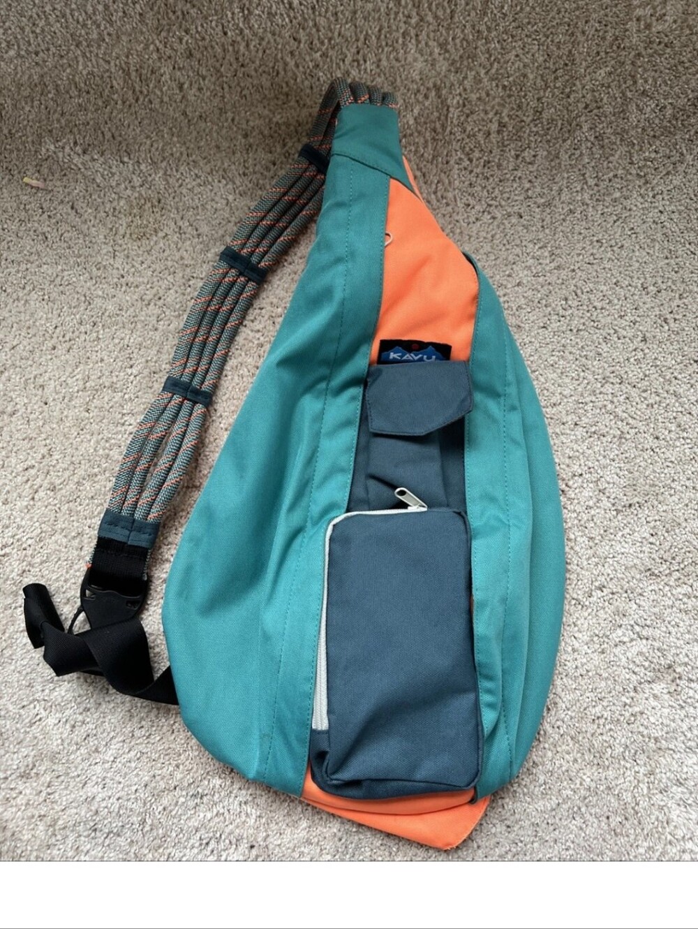 KAVU Rope Sling Backpack crossbody bag Green Orange Pastels Outdoor Canvas Rare